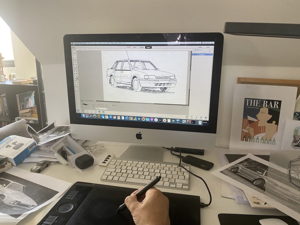 hand drawn classic car